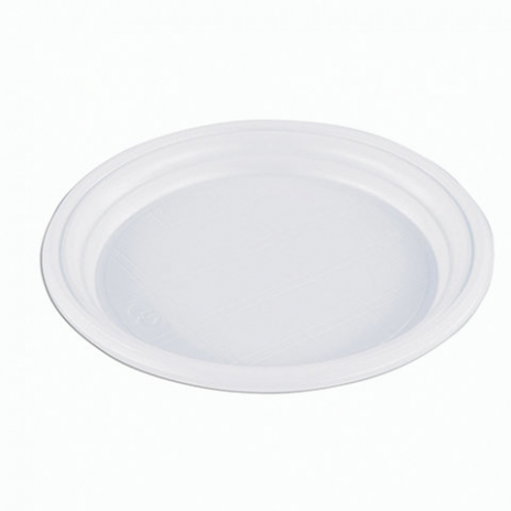 Одноразовые тарелки плоские, КОМПЛЕКТ 100 шт, пластиковые, d=165 мм, 'ЭКОНОМ', белые, полистирол (ПС), холодное/горяч, СТИРОЛПЛАСТ