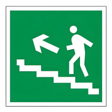 Знак эвакуационный 'Направление к эвакуационному выходу по лестнице НАЛЕВО вверх', квадрат, 200х200 мм, самоклейка, 610021/Е 16