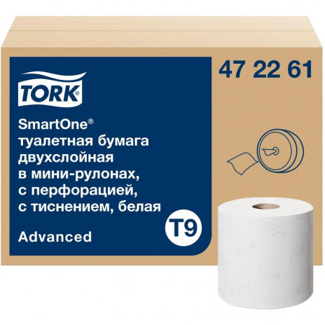 Бумага туалетная в мини-рулонах Tork SmartOne Advanced, 2-слойная, 130 метров, (12 шт/упак), арт. 472261, Tork