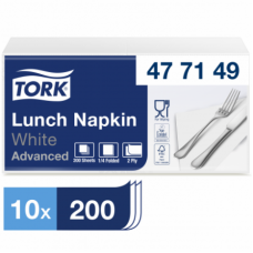 Салфетки Tork, 33х33, категория Advanced, 2-сл., белые, 200, (10шт/уп), арт. 477149