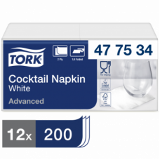 Салфетки Tork, 24х24, категория Advanced, 2-сл., белые, 200, (12шт/уп), арт. 477534