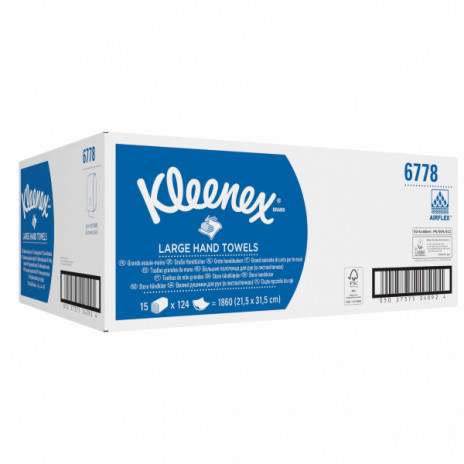 Бумажные полотенца в пачках Kleenex®, белые, 2 слоя (15 пачек по 124 листа), арт. 6778, Kimberly-Clark